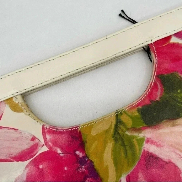 Maurizio Taiuti Genuine Leather Fold Clutch Floral Pink White Cut Out Handles - Picture 8 of 10